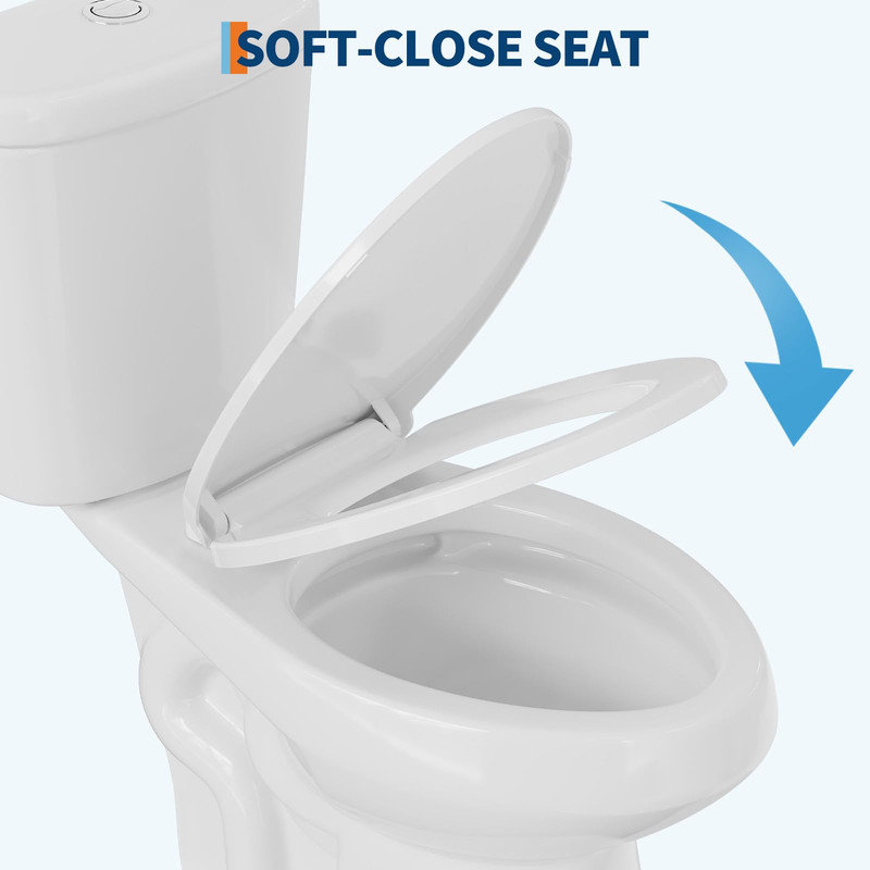 Toilette deux pièces 21 po ADA Comfort Hauteur 21 po, deux boutons à double chasse, bol allongé avec siège à fermeture en douceur, blanc 12 po