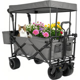 Extra Large Collapsible Wagon W/removable Canopy, 250lbs Foldable Garden Cart W/rear Storage, Big Wheel&adjustable Handles