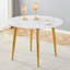 Table de salle à manger ronde extensible avec plateau en panneau de fibres à densité moyenne blanc et piédestal doré, pour 4 à 6 personnes, cuisine ou salle à manger moderne-131249591