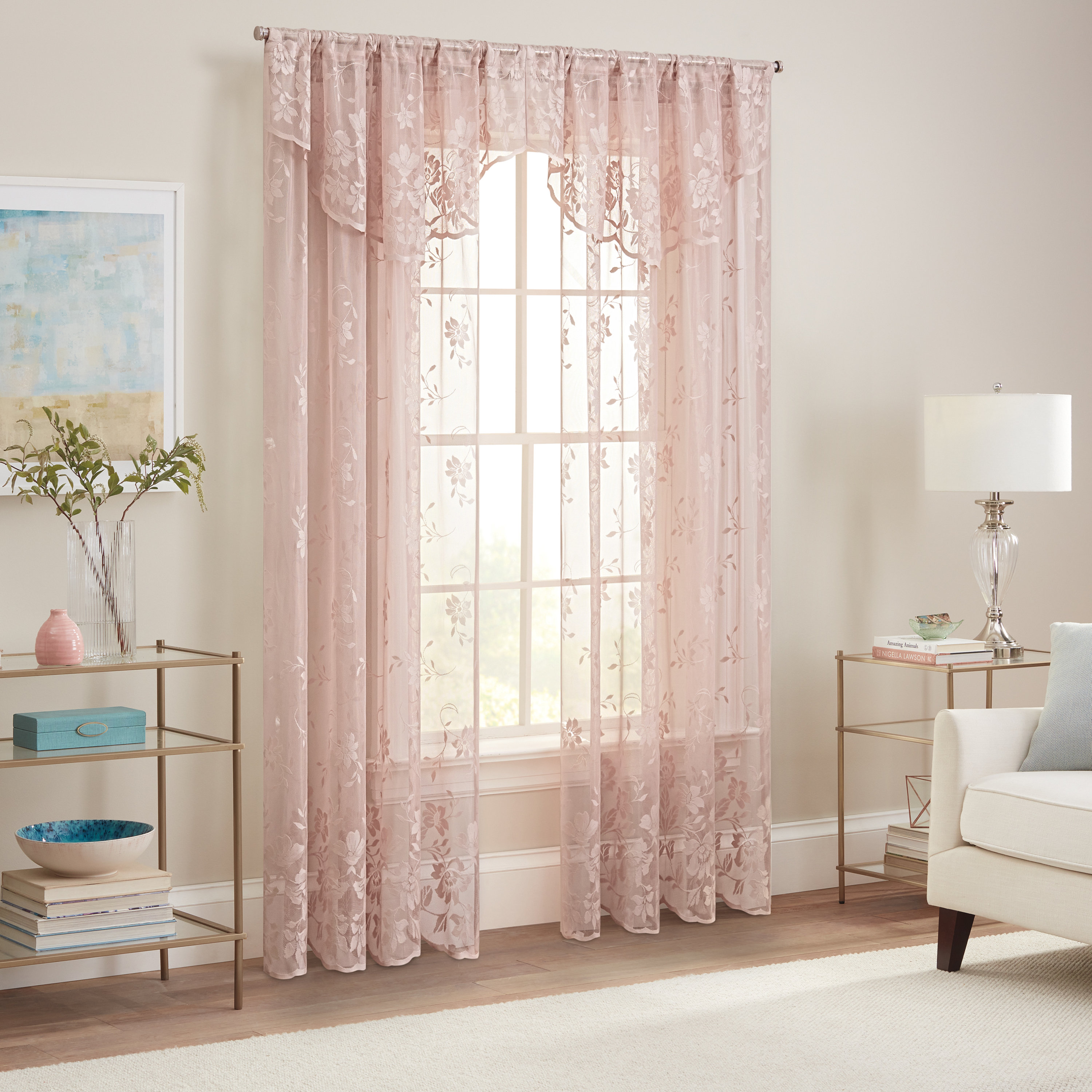 Floral Embroidered Lace Balloon Curtain Panel