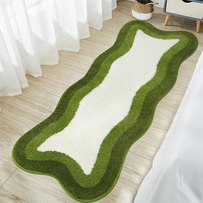 Green Irregular Shape Bathroom Runner Rug - 18x47" | Non-Slip, Soft & Washable | Absorbent for Bathtub/Sink/Shower/Bedroom