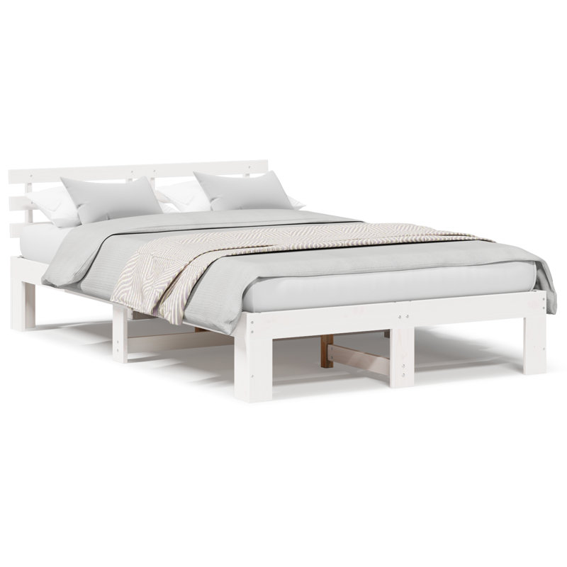 Bed Frame with Headboard Solid Pine Wood, Double (4'6), White