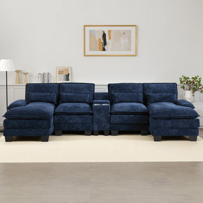 125.6" W U-Shape Sectional With Console & Cup Holders And USB Ports
