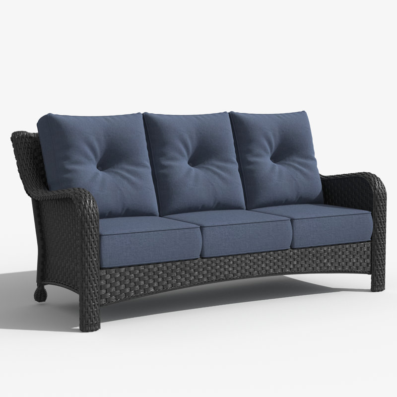 184.9cm Wide Patio Sofa with Cushions, Navy, Black