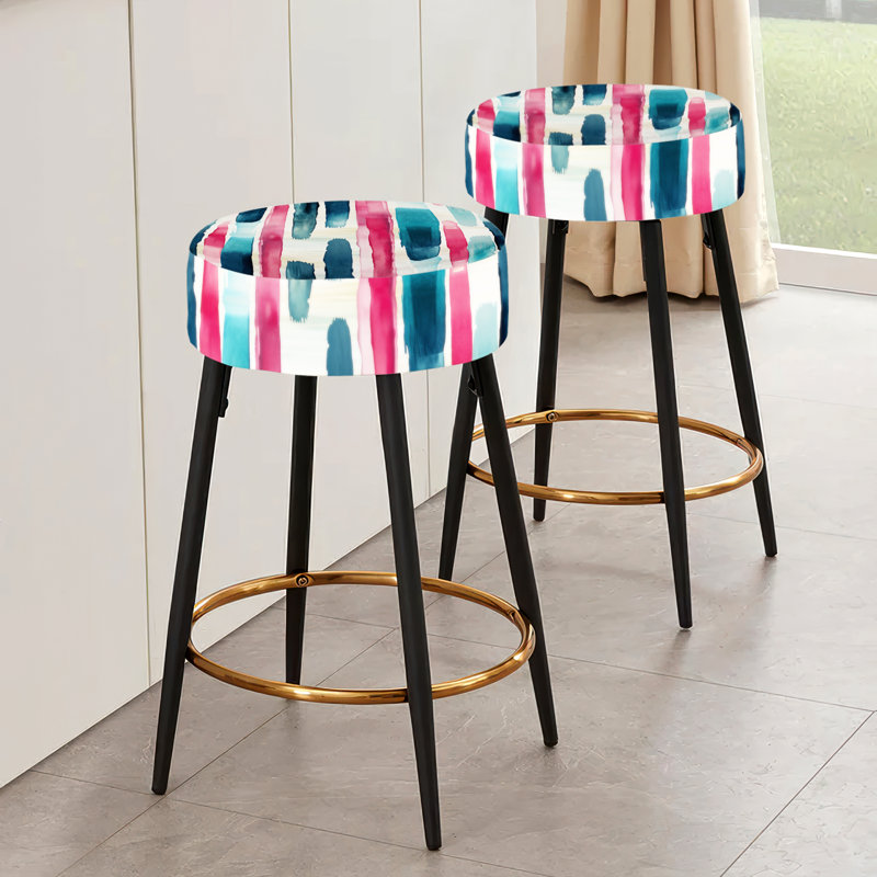 Ensemble de 2 tabourets de bar rayés bleu et rose