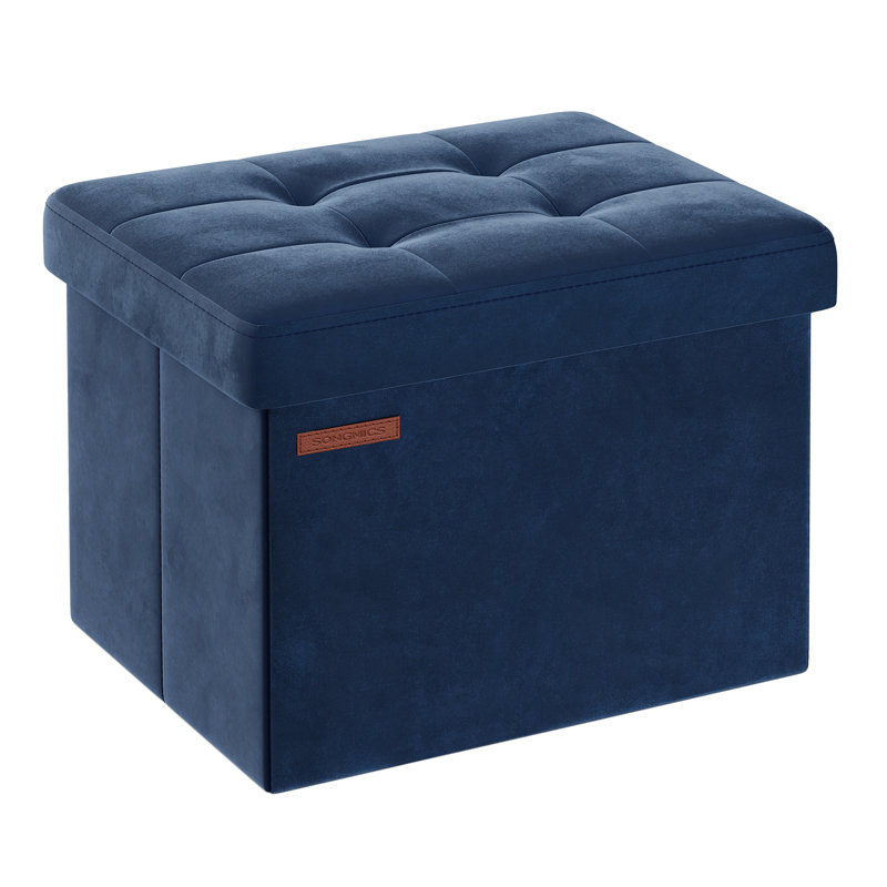 40cm Wide Velvet Tufted Rectangle Solid Colour Standard Ottoman with Storage, Blue