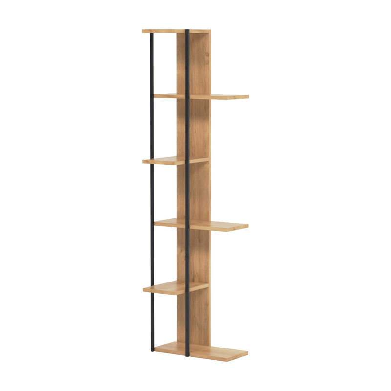 Bibliothèque en coin, Chêne / Noir, (5 tablettes) H 63,9 po x l 17,7 po x P 12,5 po