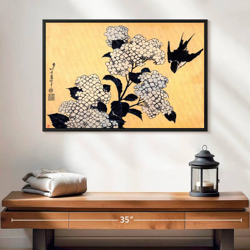 Harnek Hydrangea And Swallow, 17" H x 25" W