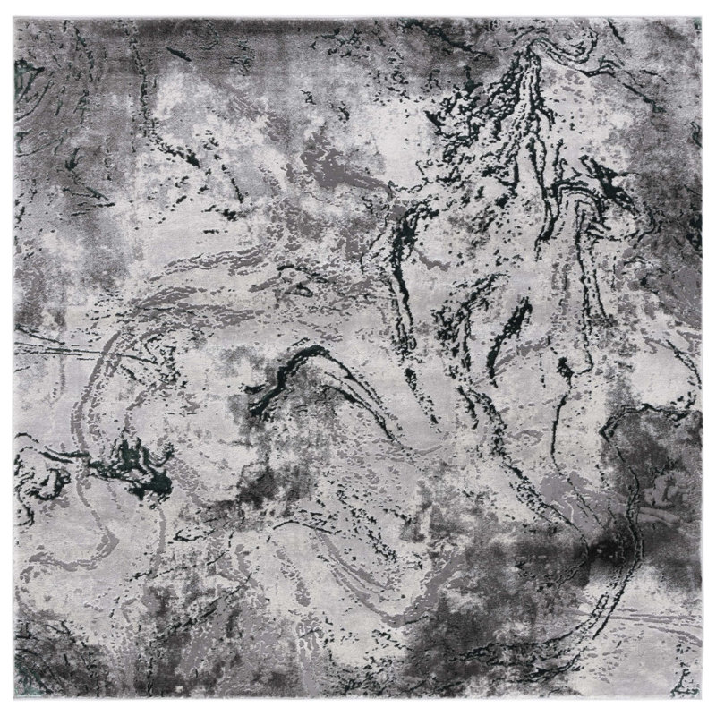 Tapis abstrait gris / vert / ivoire Preusser, Carré 6 pi 7 po