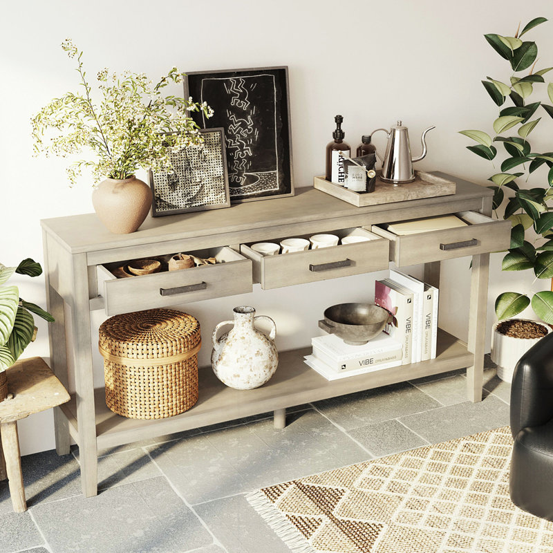 Console moderne avec tiroirs, Gris