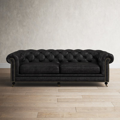 Idalia 87"" Genuine Leather Rolled Arm Chesterfield Sofa with Reversible Cushions -  Birch Lane™, E4D74F666A22446BAA7CA3E1F1CE6EC1