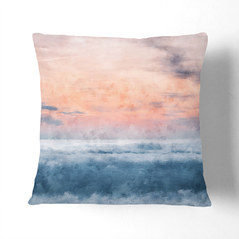 Sea and Clouds in Blue and Pink Cushion with Filling, 55cm H x 55cm W x 20cm D