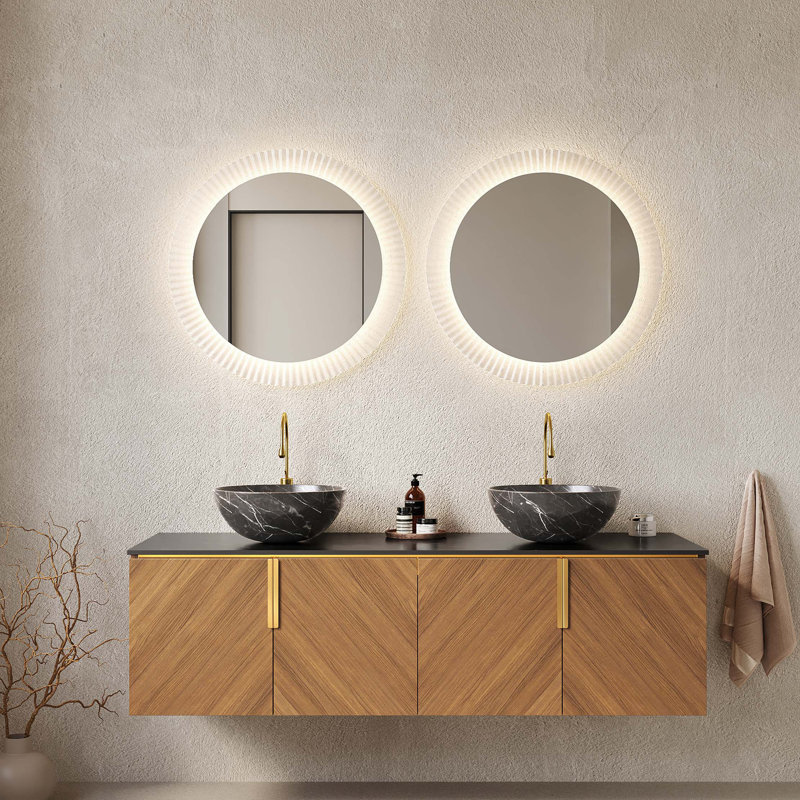 Ensemble de meuble-lavabo 60 po avec 4 portes, 1 cuve en céramique avec motif en pierre et comptoir en pierre frittée 60 po