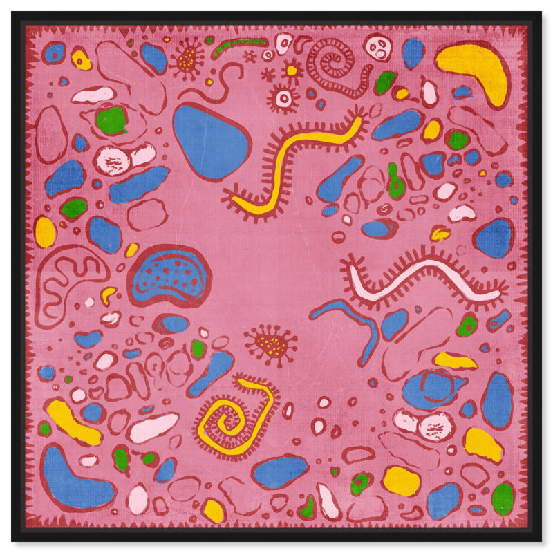 Art mural Maximalist sous-sol en toile rose par Art Remedy, H 41 po x l 41 po, Cadre noir