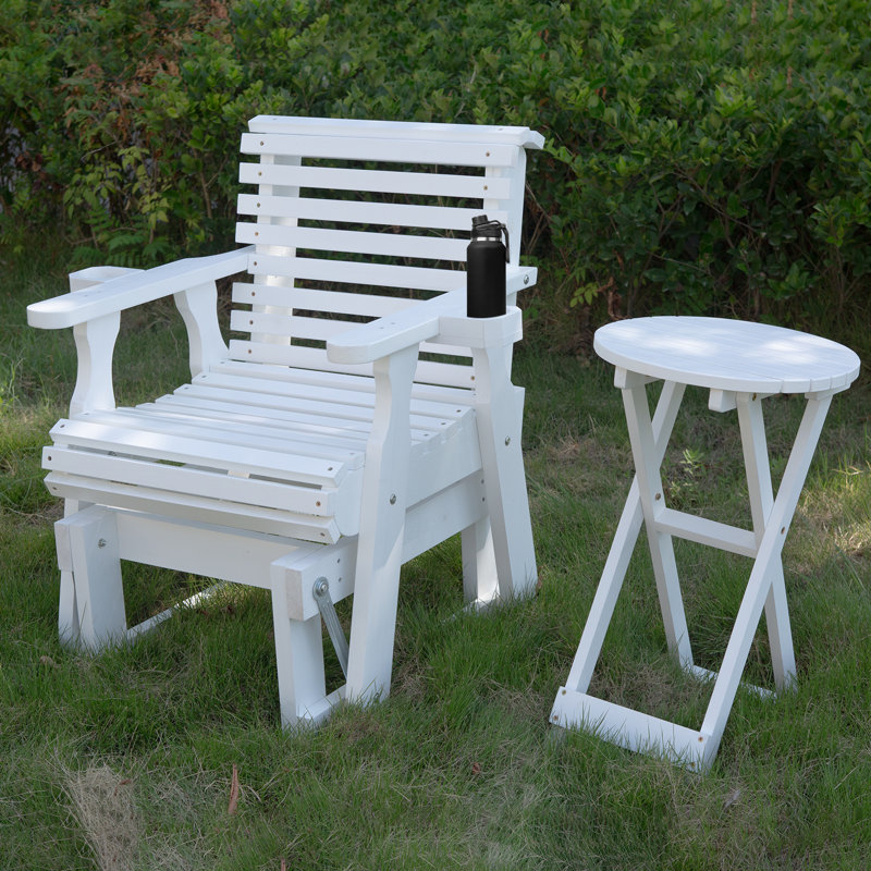 Ensemble de conversation avec table d'appoint et fauteuil coulissant en bois massif Consetta, Blanc