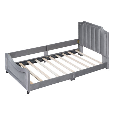 Twin Size Upholstered Daybed With Classic Stripe Shaped  Headboard