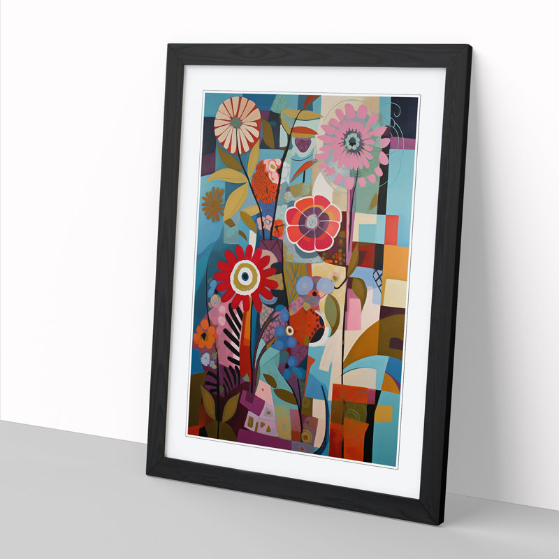FRM-V0523-872X Flowers Constructivism Vol.1 1 Piece Single Picture Frame Wall Art, 46cm H x 34cm W x 2cm D, Oak Framed