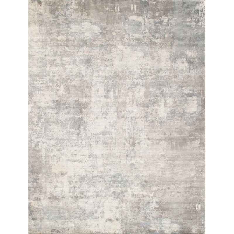 Abstract Elegance Hand-Loomed Viscose Area Rug - 12' x 15' Gray
