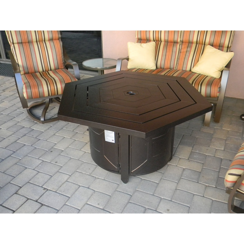 Silver Hexagonal Aluminum Propane Smokeless Fire Pit Table with Hidden Fuel Tank