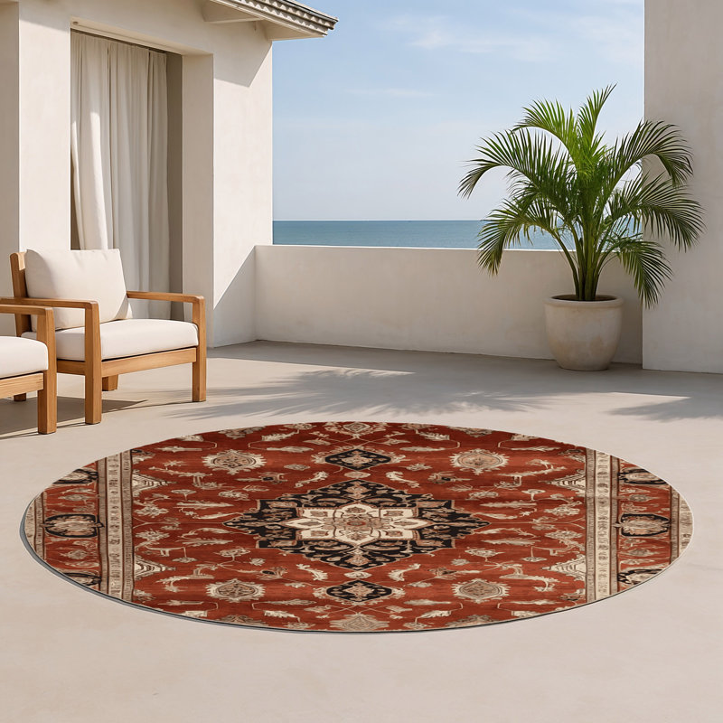 Tapis turc intérieur et extérieur brun, Rond 5 pi