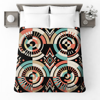 Retro Geometric Circles Quilted Bedspread All Sizes