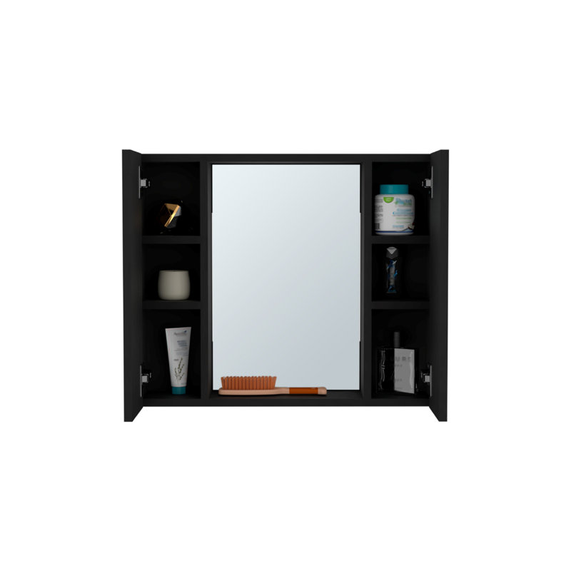 Armoire à pharmacie houblon, double porte, miroir, une tablette extérieure, finition wengé noir, Noir