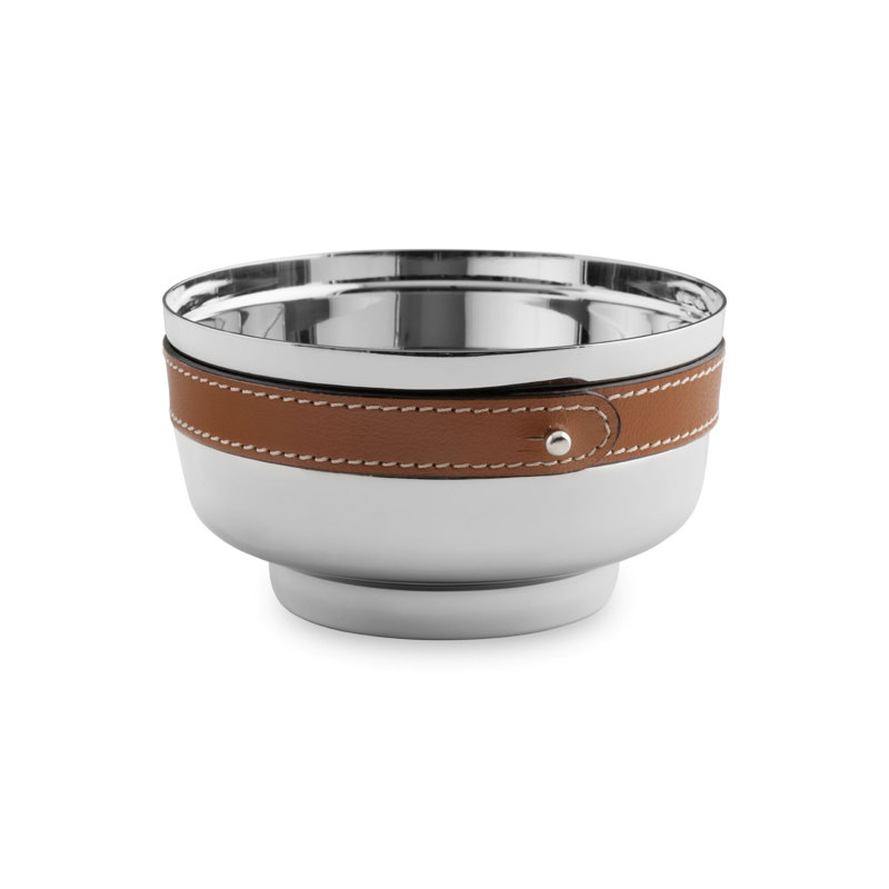 Tahoe 8'' Modern Stainless Steel & Leather Nut Bowl