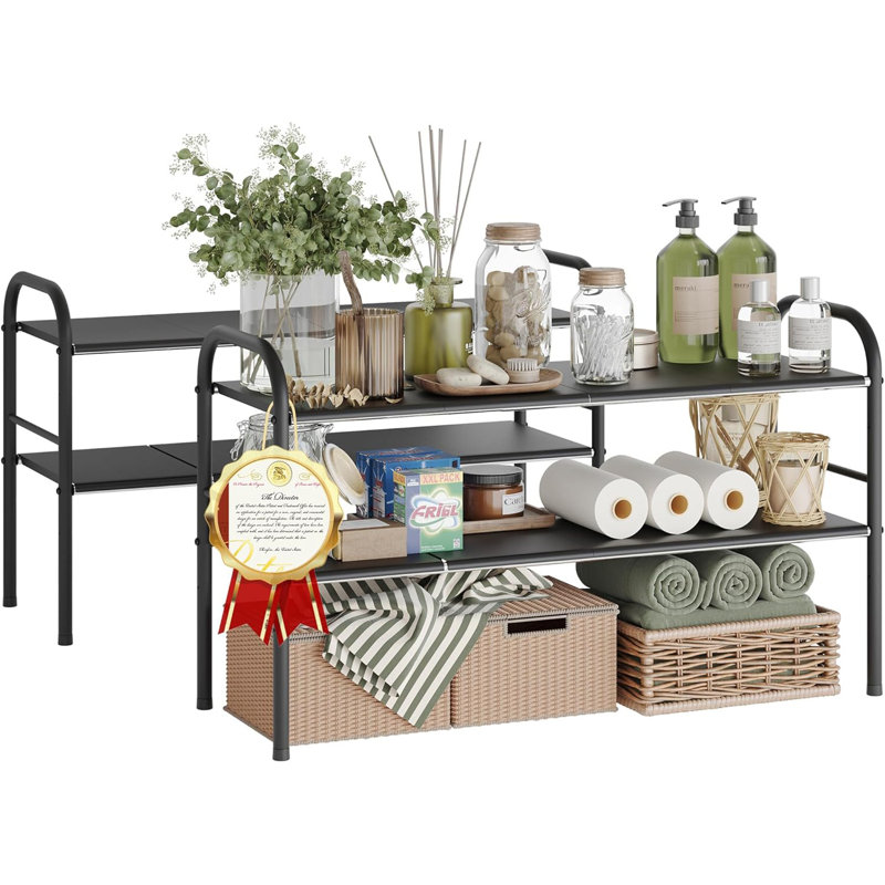2 Pack Under Sink Organizers And Storage,Expandable Under Cabinet Organizer Shelf With 8 Removable Panels,Expandable Shelf For Cupboard,Kitchen,Bathroom,Shoe Storage Rack