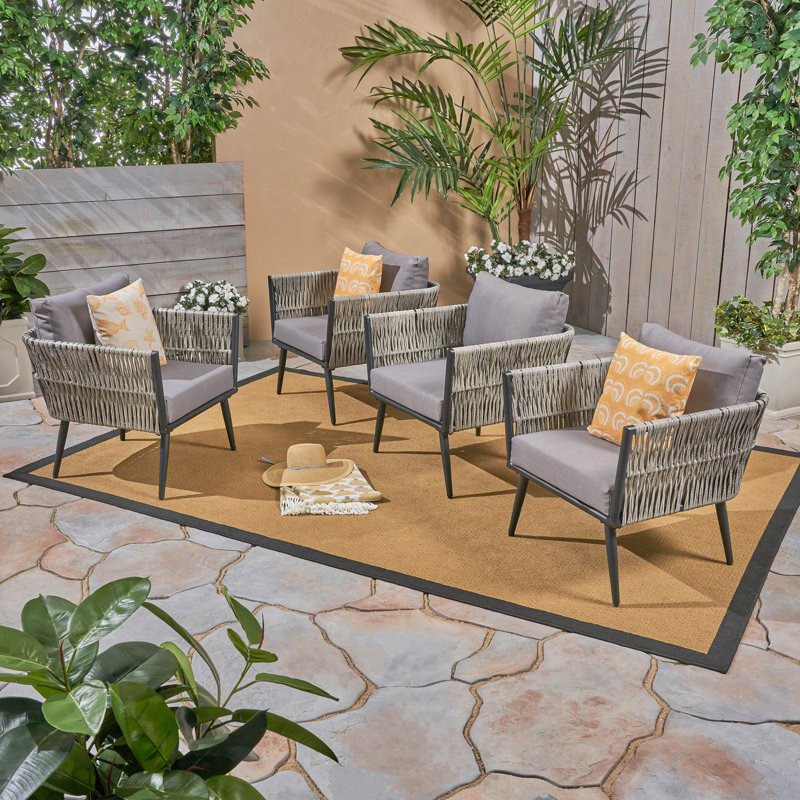 Dirayr Metal Outdoor Lounge Chair, Dark Gray