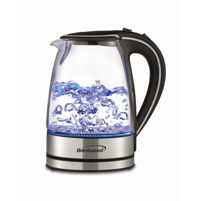 Brentwood 1.7 qt. Glass Whistling Electric Tea Kettle, Black