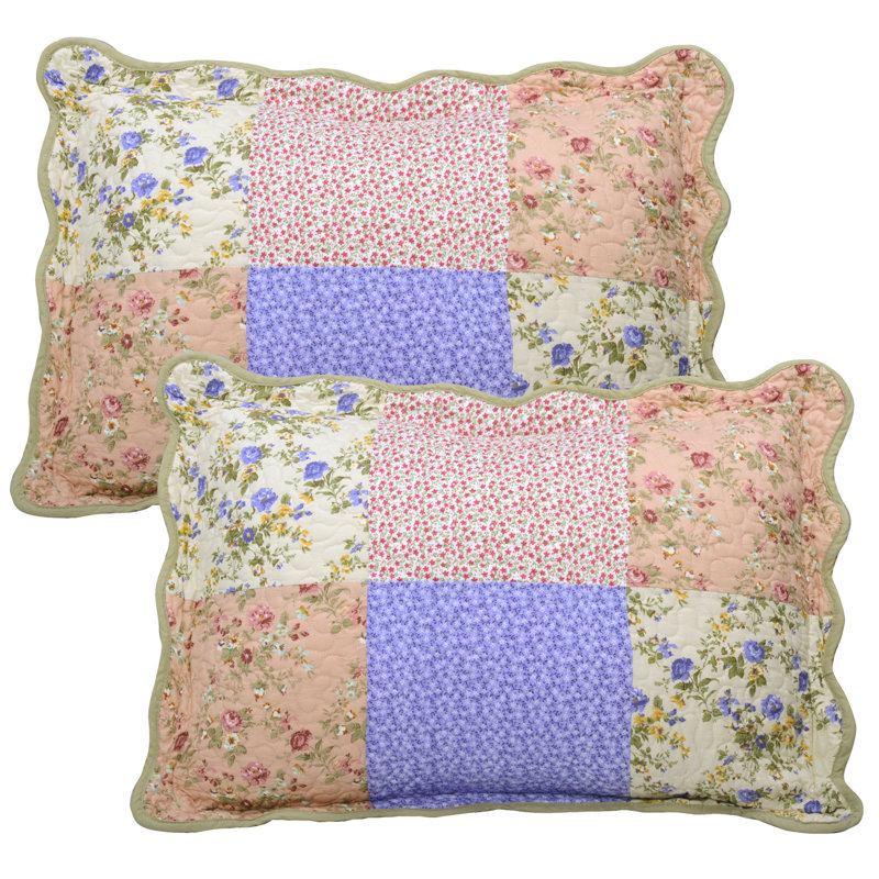 8 Piece Patchwork Bedspread Set, Queen Quilt + 4 Shams + 3 Throw Pillows, Pink