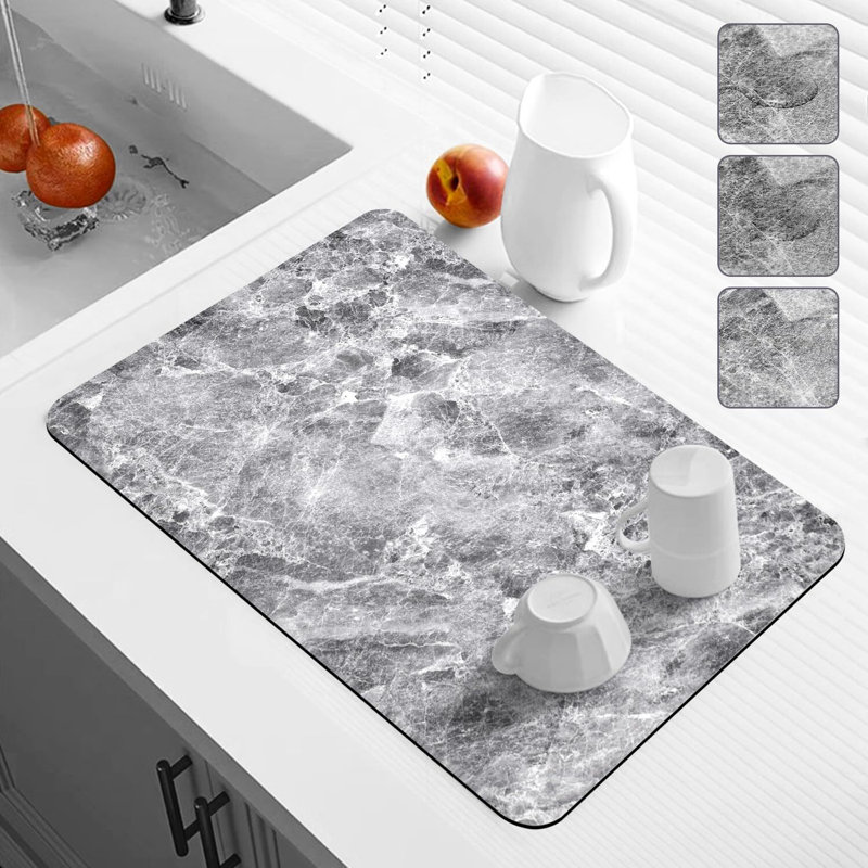Dish Drying Mat for Kitchen Counter with Non-slip Rubber Backed, Mat for Kitchen Counter, 1.12" H x 15.8" W x 11.8" D, Gray