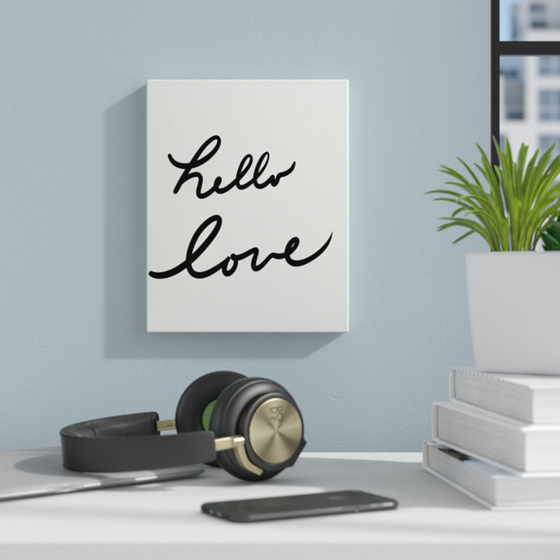 «Hello Love on White», art textuel, H 10 po x l 8 po x P 1 po, Toile