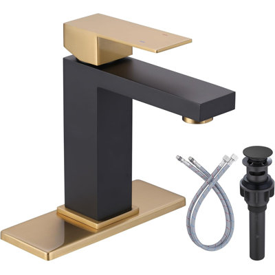 Waterfall Bathroom Faucet with Pop-Up Drain, Modern Single Hole Sink Faucet with Supply Lines