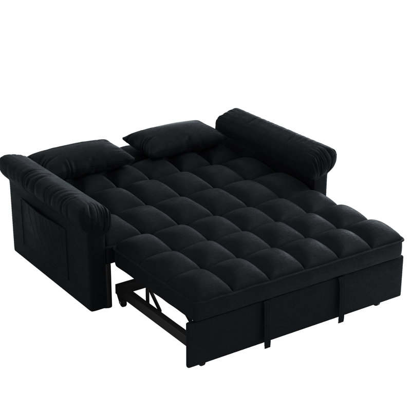 Lit noir avec tiroir. Dossier réglable pour un plaisir accru. Revêtement en flanelle. Fabrication en bois massif. Utilisation idéale à la maison. Assemblage requis. 2 sièges rabattables. Noir, cadre. Confortable