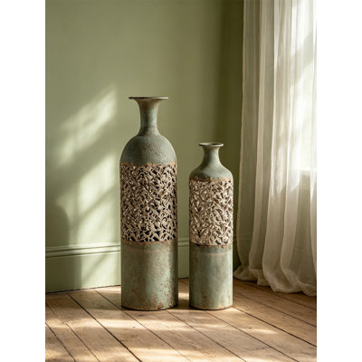 Distressed Cutout Floor Vase For Dried Flowers