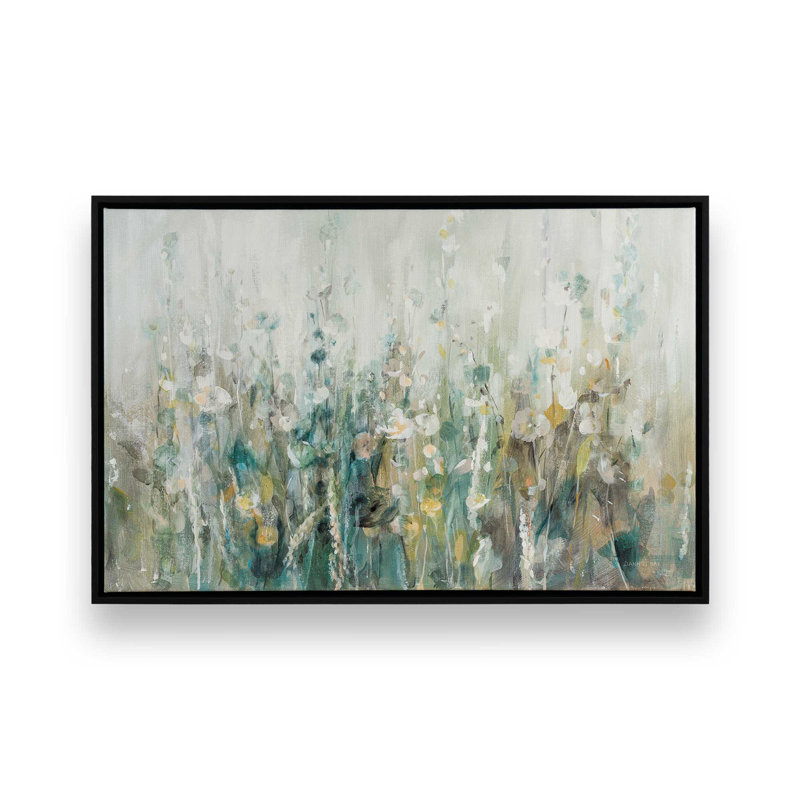 Motif de fleurs sauvages, H 24,75 po x l 36,75 po x P 1,75 po, Cadre flottant noir satiné, 1