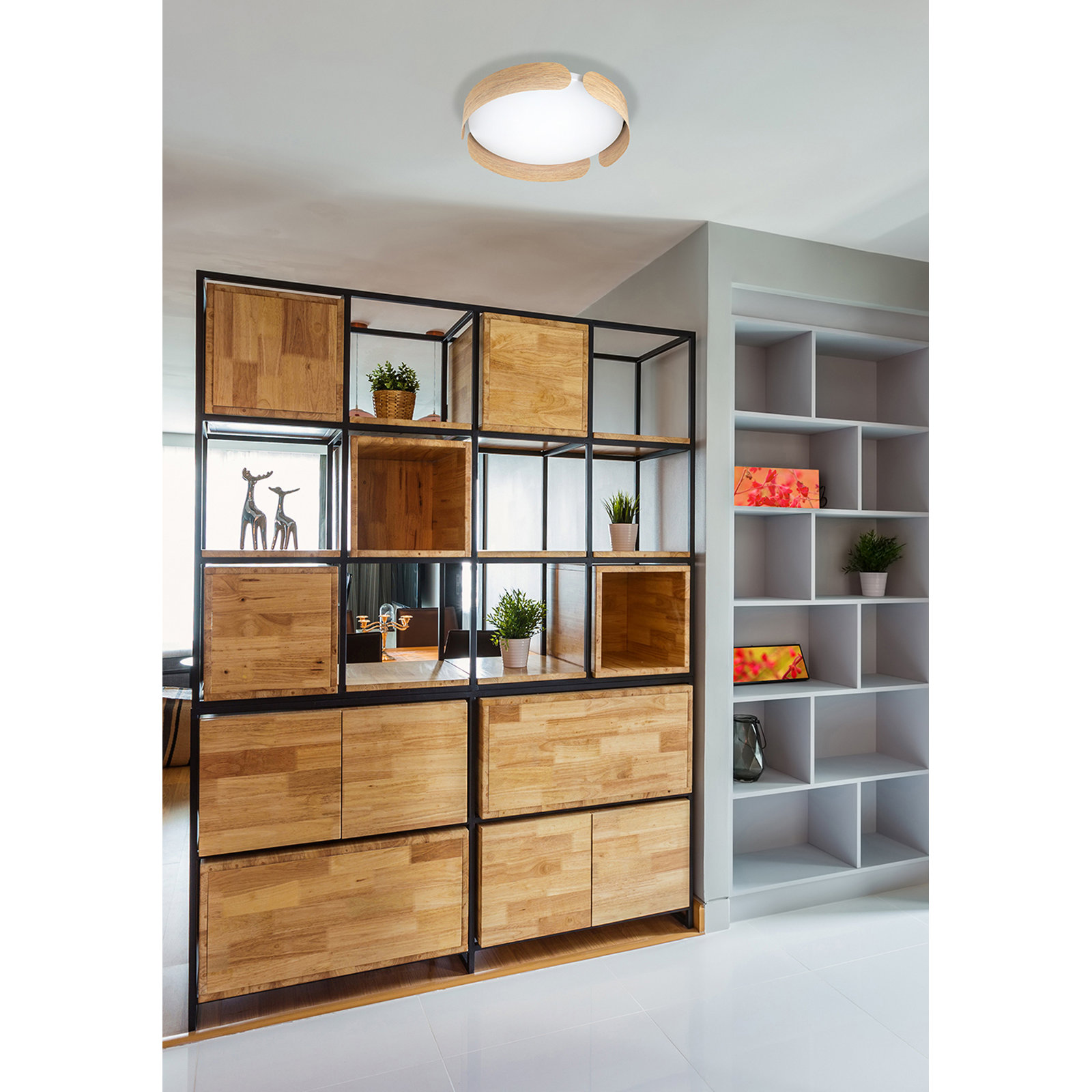 Narjis Single Light Flush Mount, Wood Color