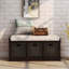 Banc de rangement rustique avec 3 paniers en rotin classiques amovibles, banc d'entrée avec coussin amovible-387797122