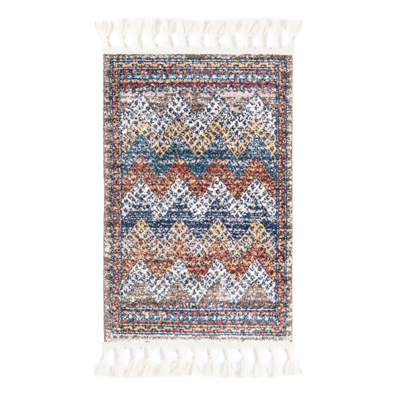 Tapis beige / pêche / bleu Iroda, Rectangle 2 pi x 3 pi 1 po