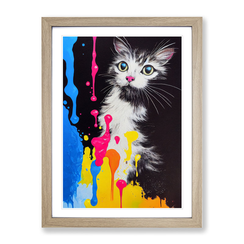 Cat In No.3 - Single Picture Frame Painting, 34cm H x 25cm W x 2cm D, Oak