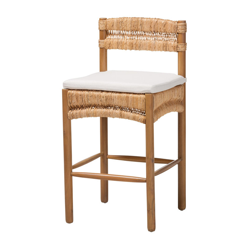 Tabouret de bar en jonc de mer tressé et bois d'acajou Bali & Pari Robinette
