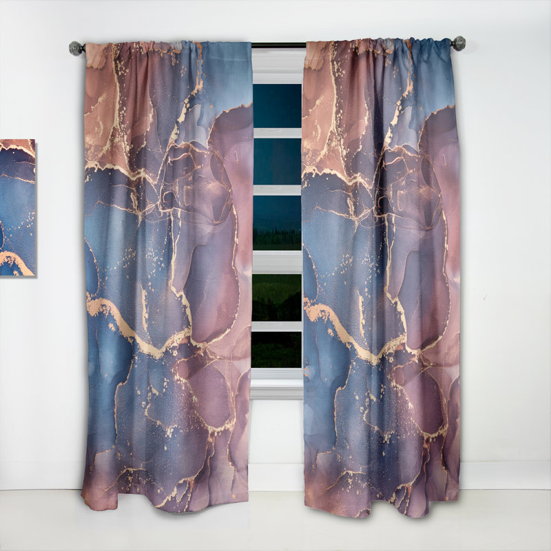 Rouge et bleu doré infusé liquide Art I - Rideau moderne - Velours obscurcissant - 1 panneau, L 52 po x L 84 po