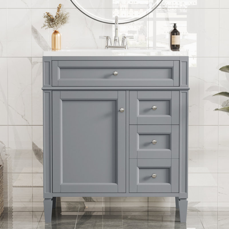Meuble-lavabo simple 30 po avec plateau en résine, Gris