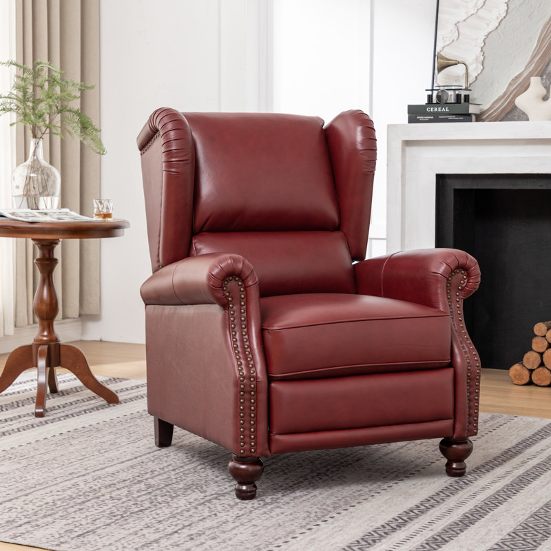 Aimee-Lea 31'' Wide Genuine Leather Recliner, Burgundy