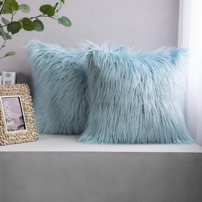 Chrismas Long Faux Fur Collection Square Throw Pillow, Beige, Square 20", Pillow Cover and Insert