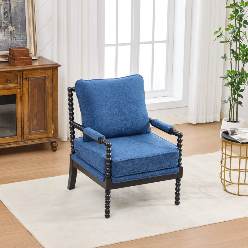 Chaise d'appoint avec cadre en bois tourné et solide, Bleu