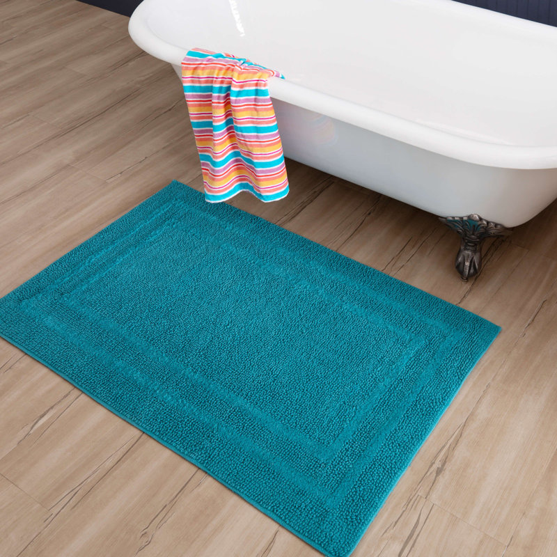 Tapis de bain lavable à la machine Kail, L 27 po x L 45 po, Fiesta bleu sarcelle