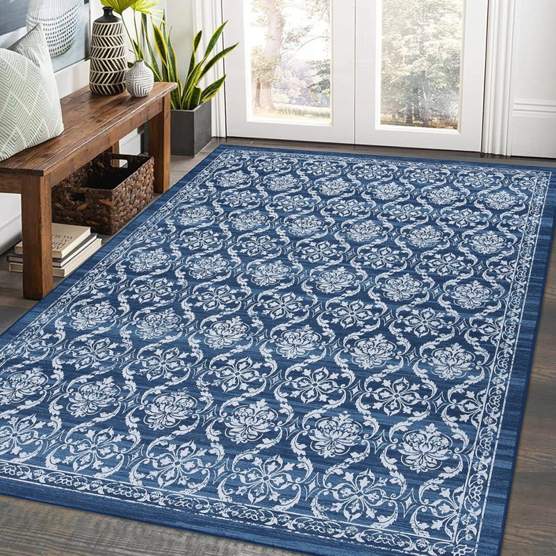 Tapis lavables floraux modernes, tapis de salon mince et antidérapant, Rectangle 5 pi x 7 pi