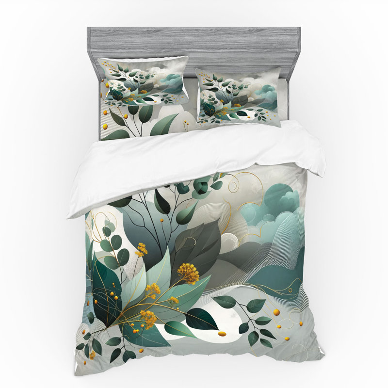 Ensemble de literie à feuilles d'eucalyptus Ambesonne et bleu sarcelle vert foncé, King Duvet Cover + 3 Additional Pieces